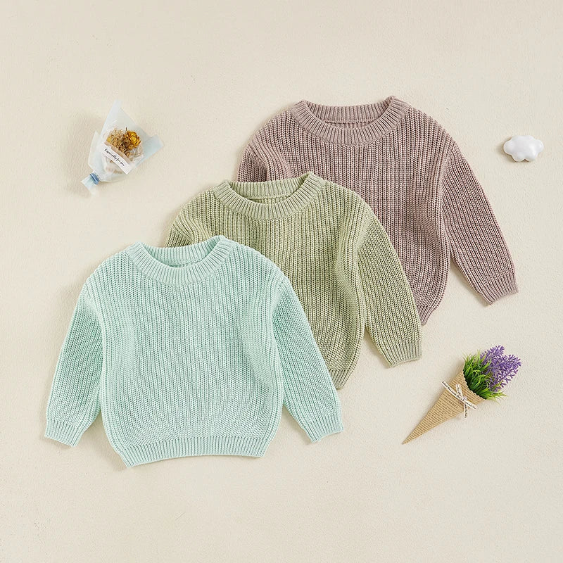 Suefunskry Newborn Baby Girl Boy Knitted Long Sleeve Autumn Winter Sweater Solid Loose Pullover Casual Tops Kids Clothes 3M-5Y