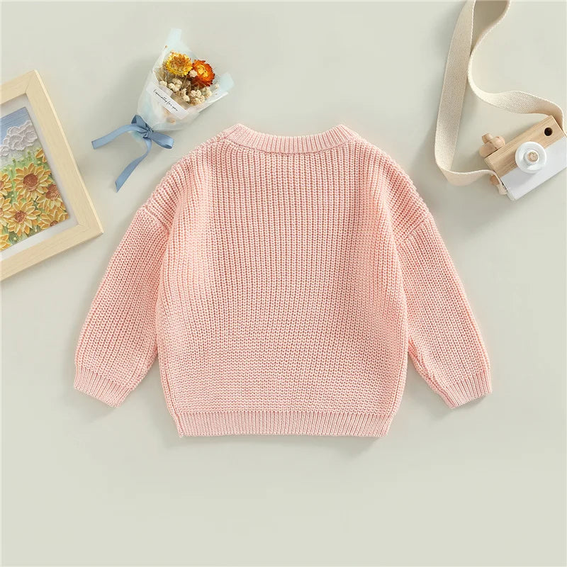 Suefunskry Newborn Baby Girl Boy Knitted Long Sleeve Autumn Winter Sweater Solid Loose Pullover Casual Tops Kids Clothes 3M-5Y