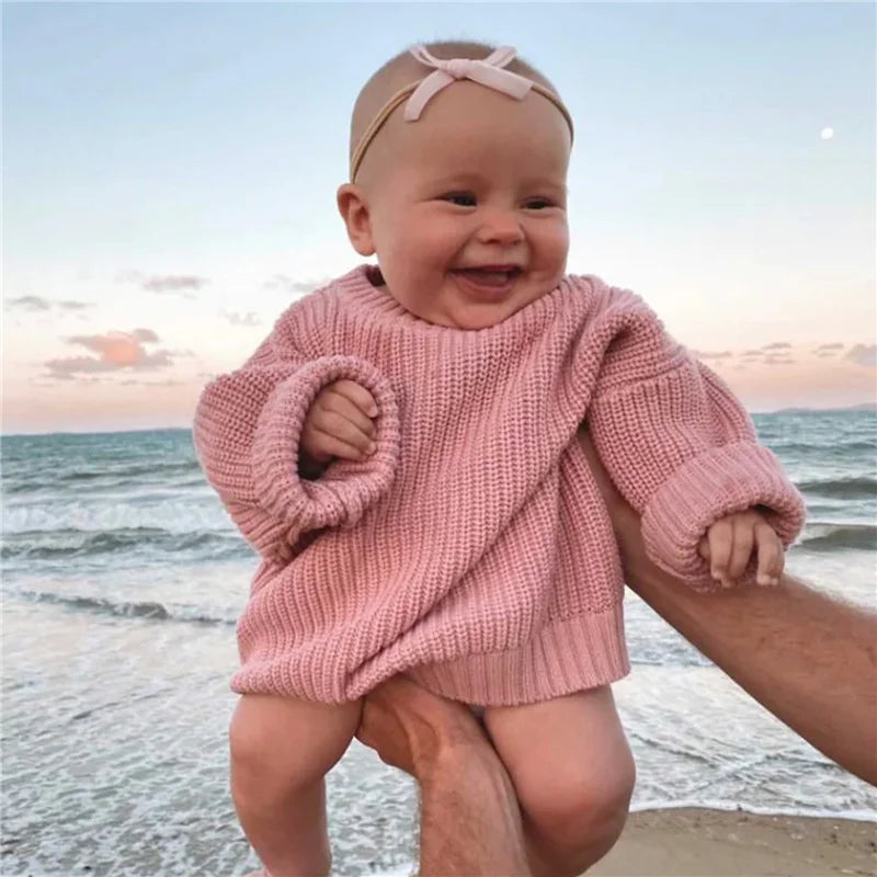 Suefunskry Newborn Baby Girl Boy Knitted Long Sleeve Autumn Winter Sweater Solid Loose Pullover Casual Tops Kids Clothes 3M-5Y